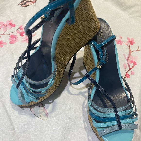 Christian Sirisno blue/green sandal wedge - Picture 2 of 12